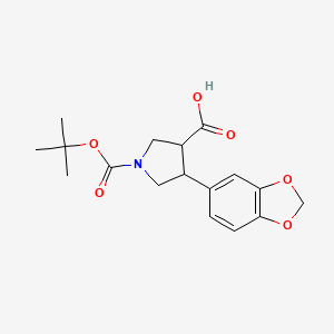 molecular formula C17H21NO6 B1478229 4-(Benzo[d][1,3]dioxol-5-yl)-1-(tert-butoxycarbonyl)pyrrolidine-3-carboxylic acid CAS No. 1366935-28-5