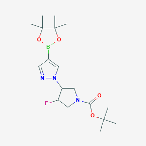 molecular formula C18H29BFN3O4 B14782389 Tert-butyl 3-fluoro-4-[4-(4,4,5,5-tetramethyl-1,3,2-dioxaborolan-2-yl)pyrazol-1-yl]pyrrolidine-1-carboxylate 