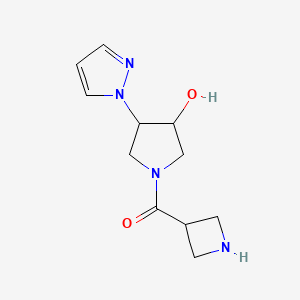 molecular formula C11H16N4O2 B1478250 azetidin-3-yl(3-hydroxy-4-(1H-pyrazol-1-yl)pyrrolidin-1-yl)methanone CAS No. 2098114-89-5
