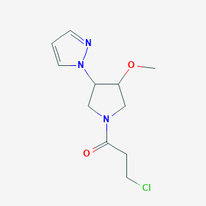 molecular formula C11H16ClN3O2 B1478279 3-chloro-1-(3-methoxy-4-(1H-pyrazol-1-yl)pyrrolidin-1-yl)propan-1-one CAS No. 2098002-94-7
