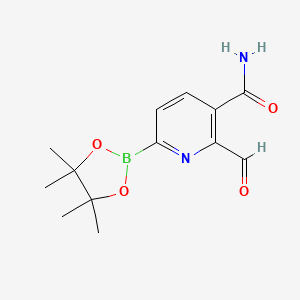 molecular formula C13H17BN2O4 B14782832 2-formyl-6-(4,4,5,5-tetramethyl-1,3,2-dioxaborolan-2-yl)pyridine-3-carboxamide 