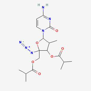 molecular formula C18H26N6O6 B14784275 [5-(4-Amino-2-oxopyrimidin-1-yl)-2-azido-4-methyl-3-(2-methylpropanoyloxy)oxolan-2-yl]methyl 2-methylpropanoate 