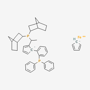 molecular formula C44H48FeP2 B14784354 Ferrocene, 1-[(1R)-1-[bis(bicyclo[2.2.1]hept-2-yl)phosphino]ethyl]-2-[2-(diphenylphosphino)phenyl]-, (1S)- 