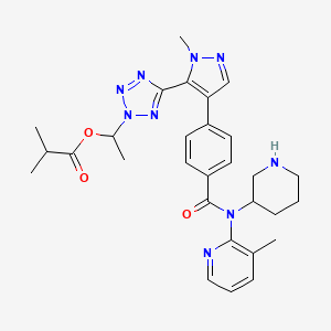 molecular formula C29H35N9O3 B14784458 (1R)-1-[5-(1-methyl-4-{4-[(3-methylpyridin-2-yl)[(3R)-piperidin-3-yl]carbamoyl]phenyl}-1H-pyrazol-5-yl)-2H-1,2,3,4-tetrazol-2-yl]ethyl 2-methylpropanoate 