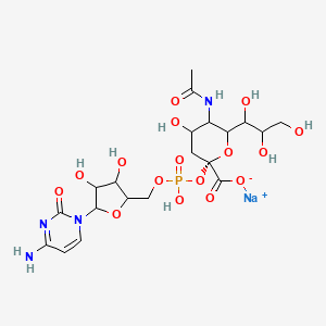 molecular formula C20H30N4NaO16P B14784628 sodium;(2S)-5-acetamido-2-[[5-(4-amino-2-oxopyrimidin-1-yl)-3,4-dihydroxyoxolan-2-yl]methoxy-hydroxyphosphoryl]oxy-4-hydroxy-6-(1,2,3-trihydroxypropyl)oxane-2-carboxylate 