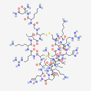 2-[[6-amino-2-[[2-[[55-[[6-amino-2-[(2-amino-3-methylpentanoyl)amino]hexanoyl]amino]-16,31,45-tris(4-aminobutyl)-58-(2-amino-2-oxoethyl)-4,19,42-tri(butan-2-yl)-28,48-bis(3-carbamimidamidopropyl)-7,25-bis(1H-imidazol-4-ylmethyl)-3,6,9,15,18,21,24,27,30,33,41,44,47,50,56,59-hexadecaoxo-22-propan-2-yl-36,37,52,53-tetrathia-2,5,8,14,17,20,23,26,29,32,40,43,46,49,57,60-hexadecazatricyclo[32.16.10.010,14]hexacontane-39-carbonyl]amino]acetyl]amino]hexanoyl]amino]butanediamide