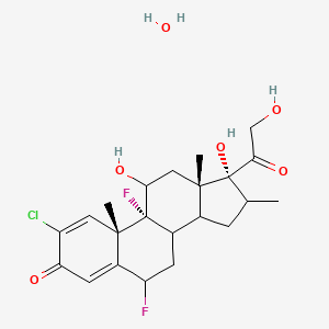 molecular formula C22H29ClF2O6 B14785452 (9R,10S,13S,17R)-2-chloro-6,9-difluoro-11,17-dihydroxy-17-(2-hydroxyacetyl)-10,13,16-trimethyl-6,7,8,11,12,14,15,16-octahydrocyclopenta[a]phenanthren-3-one;hydrate 