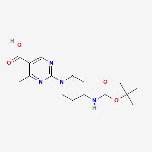 molecular formula C16H24N4O4 B1478568 2-(4-((Tert-butoxycarbonyl)amino)piperidin-1-yl)-4-methylpyrimidine-5-carboxylic acid CAS No. 2097973-07-2