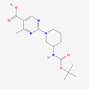 molecular formula C16H24N4O4 B1478652 2-(3-((Tert-butoxycarbonyl)amino)piperidin-1-yl)-4-methylpyrimidine-5-carboxylic acid CAS No. 2097993-52-5