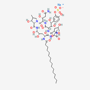 Sodium;[5-[2-[3-(3-amino-1-hydroxy-3-oxopropyl)-18-(hexadecanoylamino)-11,20,21,25-tetrahydroxy-15-(1-hydroxyethyl)-26-methyl-2,5,8,14,17,23-hexaoxo-1,4,7,13,16,22-hexazatricyclo[22.3.0.09,13]heptacosan-6-yl]-1,2-dihydroxyethyl]-2-hydroxyphenyl] sulfate