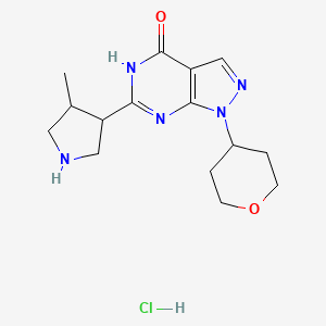 molecular formula C15H22ClN5O2 B14786954 6-(4-methylpyrrolidin-3-yl)-1-(oxan-4-yl)-5H-pyrazolo[3,4-d]pyrimidin-4-one;hydrochloride 