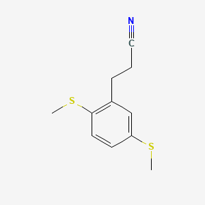 molecular formula C11H13NS2 B14787066 (2,5-Bis(methylthio)phenyl)propanenitrile 