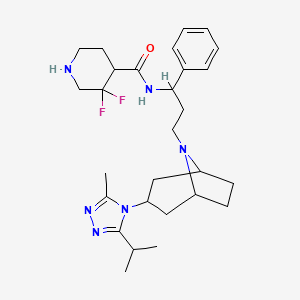 molecular formula C28H40F2N6O B14787134 3,3-Difluoro-N-[3-[3-(3-methyl-5-propan-2-yl-1,2,4-triazol-4-yl)-8-azabicyclo[3.2.1]octan-8-yl]-1-phenylpropyl]piperidine-4-carboxamide 