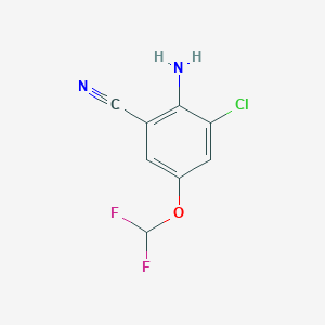 molecular formula C8H5ClF2N2O B14787350 Benzonitrile, 2-amino-3-chloro-5-(difluoromethoxy)- 