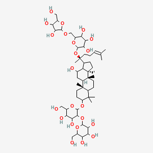 molecular formula C53H90O22 B14787813 2-[2-[[(8R,10R,14R)-17-[(2S)-2-[6-[[3,4-dihydroxy-5-(hydroxymethyl)oxolan-2-yl]oxymethyl]-3,4,5-trihydroxyoxan-2-yl]oxy-6-methylhept-5-en-2-yl]-12-hydroxy-4,4,8,10,14-pentamethyl-2,3,5,6,7,9,11,12,13,15,16,17-dodecahydro-1H-cyclopenta[a]phenanthren-3-yl]oxy]-4,5-dihydroxy-6-(hydroxymethyl)oxan-3-yl]oxy-6-(hydroxymethyl)oxane-3,4,5-triol 