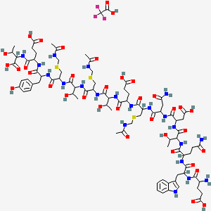 5-[[1-[[1-[[1-[[1-[[1-[[3-(acetamidomethylsulfanyl)-1-[[1-[[1-[[3-(acetamidomethylsulfanyl)-1-[[1-[[3-(acetamidomethylsulfanyl)-1-[[1-[[4-carboxy-1-[(1-carboxy-2-hydroxypropyl)amino]-1-oxobutan-2-yl]amino]-3-(4-hydroxyphenyl)-1-oxopropan-2-yl]amino]-1-oxopropan-2-yl]amino]-3-hydroxy-1-oxobutan-2-yl]amino]-1-oxopropan-2-yl]amino]-3-hydroxy-1-oxobutan-2-yl]amino]-4-carboxy-1-oxobutan-2-yl]amino]-1-oxopropan-2-yl]amino]-4-amino-1,4-dioxobutan-2-yl]amino]-3-carboxy-1-oxopropan-2-yl]amino]-3-hydroxy-1-oxobutan-2-yl]amino]-5-amino-1,5-dioxopentan-2-yl]amino]-3-(1H-indol-3-yl)-1-oxopropan-2-yl]amino]-4-amino-5-oxopentanoic acid;2,2,2-trifluoroacetic acid