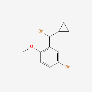 molecular formula C11H12Br2O B14789655 Benzene, 4-bromo-2-(bromocyclopropylmethyl)-1-methoxy- 