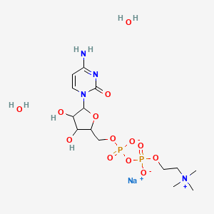 molecular formula C14H29N4NaO13P2 B14789736 Sodium;[[5-(4-amino-2-oxopyrimidin-1-yl)-3,4-dihydroxyoxolan-2-yl]methoxy-oxidophosphoryl] 2-(trimethylazaniumyl)ethyl phosphate;dihydrate 