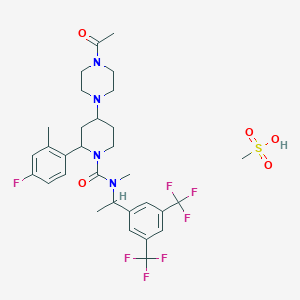 molecular formula C31H39F7N4O5S B14789842 4-(4-acetylpiperazin-1-yl)-N-[1-[3,5-bis(trifluoromethyl)phenyl]ethyl]-2-(4-fluoro-2-methylphenyl)-N-methylpiperidine-1-carboxamide;methanesulfonic acid 