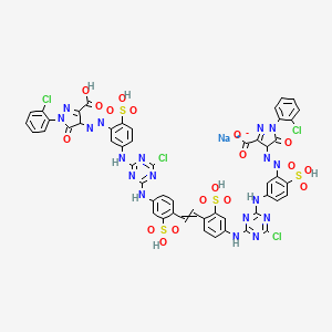 sodium;4-[[5-[[4-[4-[2-[4-[[4-[3-[[3-carboxy-1-(2-chlorophenyl)-5-oxo-4H-pyrazol-4-yl]diazenyl]-4-sulfoanilino]-6-chloro-1,3,5-triazin-2-yl]amino]-2-sulfophenyl]ethenyl]-3-sulfoanilino]-6-chloro-1,3,5-triazin-2-yl]amino]-2-sulfophenyl]diazenyl]-1-(2-chlorophenyl)-5-oxo-4H-pyrazole-3-carboxylate