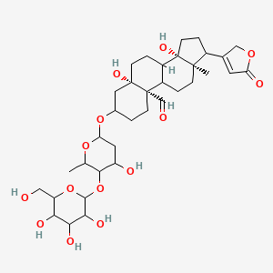 molecular formula C35H52O14 B14792504 (5S,10S,13R,14S)-5,14-dihydroxy-3-[4-hydroxy-6-methyl-5-[3,4,5-trihydroxy-6-(hydroxymethyl)oxan-2-yl]oxyoxan-2-yl]oxy-13-methyl-17-(5-oxo-2H-furan-3-yl)-2,3,4,6,7,8,9,11,12,15,16,17-dodecahydro-1H-cyclopenta[a]phenanthrene-10-carbaldehyde 