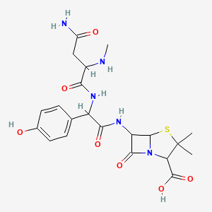 molecular formula C21H27N5O7S B14792678 6-[[2-[[4-Amino-2-(methylamino)-4-oxobutanoyl]amino]-2-(4-hydroxyphenyl)acetyl]amino]-3,3-dimethyl-7-oxo-4-thia-1-azabicyclo[3.2.0]heptane-2-carboxylic acid 