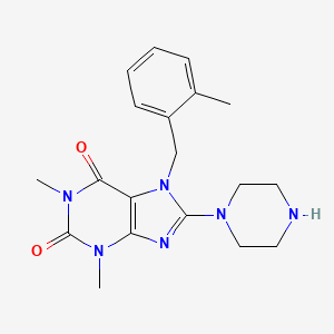 molecular formula C19H24N6O2 B14792914 1,3-Dimethyl-7-(2-methylbenzyl)-8-(piperazin-1-yl)-1H-purine-2,6(3H,7H)-dione 