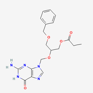 molecular formula C19H23N5O5 B14794657 6H-Purin-6-one, 2-amino-1,9-dihydro-9-[[1-[(1-oxopropoxy)methyl]-2-(phenylmethoxy)ethoxy]methyl]- 