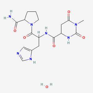 molecular formula C17H25N7O6 B14794805 N-[1-(2-carbamoylpyrrolidin-1-yl)-3-(1H-imidazol-5-yl)-1-oxopropan-2-yl]-1-methyl-2,6-dioxo-1,3-diazinane-4-carboxamide;hydrate 