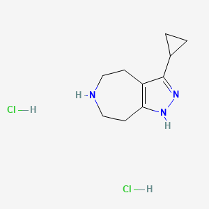 molecular formula C10H17Cl2N3 B1479496 3-Cyclopropyl-2,4,5,6,7,8-hexahydropyrazolo[3,4-d]azepine dihydrochloride CAS No. 2098088-73-2