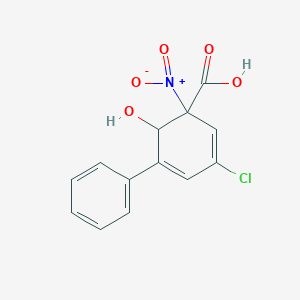 molecular formula C13H10ClNO5 B14795997 3-Chloro-6-hydroxy-1-nitro-5-phenylcyclohexa-2,4-diene-1-carboxylic acid 