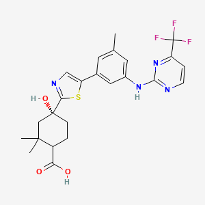 (4R)-4-hydroxy-2,2-dimethyl-4-[5-[3-methyl-5-[[4-(trifluoromethyl)pyrimidin-2-yl]amino]phenyl]-1,3-thiazol-2-yl]cyclohexane-1-carboxylic acid