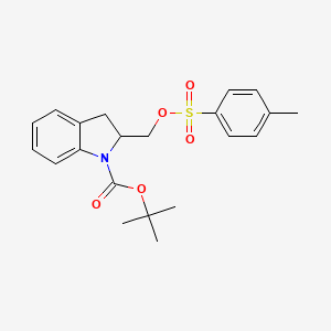 molecular formula C21H25NO5S B14796548 Tert-butyl 2-[(4-methylphenyl)sulfonyloxymethyl]-2,3-dihydroindole-1-carboxylate 