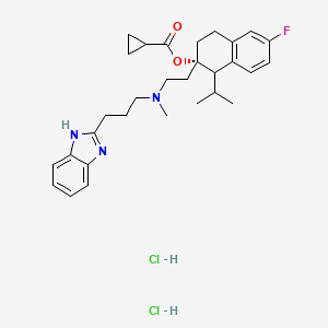 molecular formula C30H40Cl2FN3O2 B14796555 [(2S)-2-[2-[3-(1H-benzimidazol-2-yl)propyl-methylamino]ethyl]-6-fluoro-1-propan-2-yl-3,4-dihydro-1H-naphthalen-2-yl] cyclopropanecarboxylate;dihydrochloride 