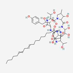 molecular formula C53H83N7O16 B14796565 N-[6-[1,2-dihydroxy-3-(4-hydroxyphenyl)propyl]-11,20,21,25-tetrahydroxy-3,15-bis(1-hydroxyethyl)-26-methyl-2,5,8,14,17,23-hexaoxo-1,4,7,13,16,22-hexazatricyclo[22.3.0.09,13]heptacosan-18-yl]octadeca-9,12-dienamide 