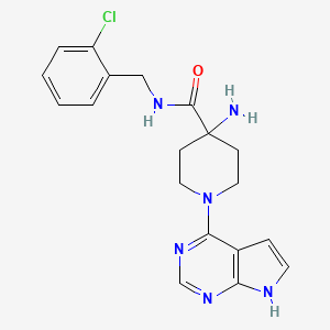 molecular formula C19H21ClN6O B14797101 4-Amino-N-(2-chlorobenzyl)-1-(7H-pyrrolo[2,3-d]pyrimidin-4-yl)piperidine-4-carboxamide 