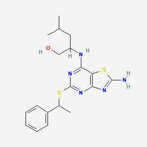 2-[[2-Amino-5-(1-phenylethylsulfanyl)-[1,3]thiazolo[4,5-d]pyrimidin-7-yl]amino]-4-methylpentan-1-ol