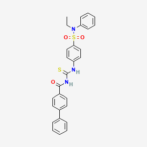 molecular formula C28H25N3O3S2 B14797349 N-({4-[ethyl(phenyl)sulfamoyl]phenyl}carbamothioyl)biphenyl-4-carboxamide 