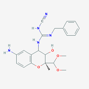 molecular formula C22H27N5O4 B14797509 1-[(2S)-6-amino-2-(dimethoxymethyl)-3-hydroxy-2-methyl-3,4-dihydrochromen-4-yl]-2-benzyl-3-cyanoguanidine 