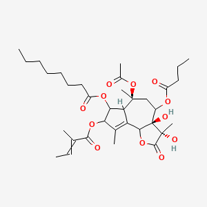 molecular formula C34H50O12 B14797670 [(3S,3aR,6S)-6-acetyloxy-4-butanoyloxy-3,3a-dihydroxy-3,6,9-trimethyl-8-(2-methylbut-2-enoyloxy)-2-oxo-4,5,6a,7,8,9b-hexahydroazuleno[4,5-b]furan-7-yl] octanoate 