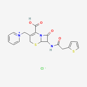 molecular formula C19H18ClN3O4S2 B14797770 8-Oxo-3-(pyridin-1-ium-1-ylmethyl)-7-[(2-thiophen-2-ylacetyl)amino]-5-thia-1-azabicyclo[4.2.0]oct-2-ene-2-carboxylic acid;chloride 