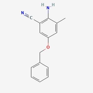 molecular formula C15H14N2O B14797791 Benzonitrile, 2-amino-3-methyl-5-(phenylmethoxy)- 