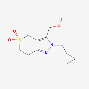 molecular formula C11H16N2O3S B1479785 2-(Cyclopropylmethyl)-3-(hydroxymethyl)-2,4,6,7-tetrahydrothiopyrano[4,3-c]pyrazole 5,5-dioxide CAS No. 2097968-41-5