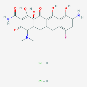 molecular formula C21H24Cl2FN3O7 B14798332 (12aR)-9-amino-4-(dimethylamino)-7-fluoro-1,10,11,12a-tetrahydroxy-3,12-dioxo-4a,5,5a,6-tetrahydro-4H-tetracene-2-carboxamide;dihydrochloride 