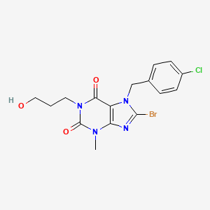 molecular formula C16H16BrClN4O3 B14798409 8-bromo-7-(4-chlorobenzyl)-1-(3-hydroxypropyl)-3-methyl-1H-purine-2,6(3H,7H)-dione CAS No. 1628285-95-9