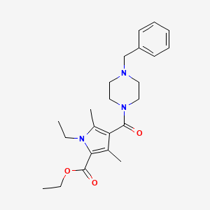 molecular formula C23H31N3O3 B14798645 1H-Pyrrole-2-carboxylic acid, 1-ethyl-3,5-dimethyl-4-[[4-(phenylmethyl)-1-piperazinyl]carbonyl]-, ethyl ester 