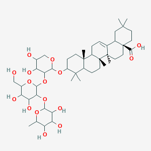 molecular formula C47H76O16 B14798724 Olean-12-en-28-oicacid, 3-[(O-6-deoxy-a-L-mannopyranosyl-(1(R)2)-O-b-D-glucopyranosyl-(1(R)2)-a-L-arabinopyranosyl)oxy]-, (3b)- 