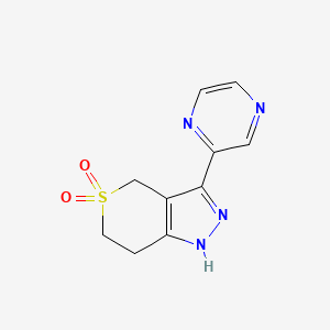 molecular formula C10H10N4O2S B1479907 3-(Pyrazin-2-yl)-1,4,6,7-tetrahydrothiopyrano[4,3-c]pyrazole 5,5-dioxide CAS No. 2098051-46-6