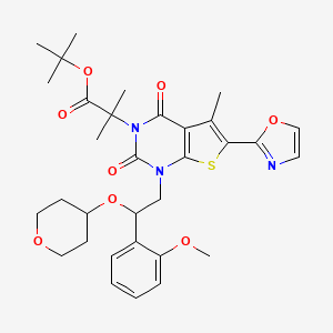 Tert-butyl 2-[1-[2-(2-methoxyphenyl)-2-(oxan-4-yloxy)ethyl]-5-methyl-6-(1,3-oxazol-2-yl)-2,4-dioxothieno[2,3-d]pyrimidin-3-yl]-2-methylpropanoate