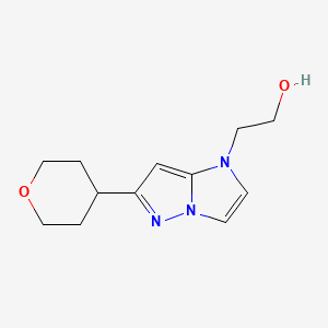molecular formula C12H17N3O2 B1479949 2-(6-(tetrahydro-2H-pyran-4-yl)-1H-imidazo[1,2-b]pyrazol-1-yl)ethan-1-ol CAS No. 2098142-45-9